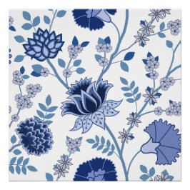 Póster Jacobean Floral Lg Pattern Blue em Branco