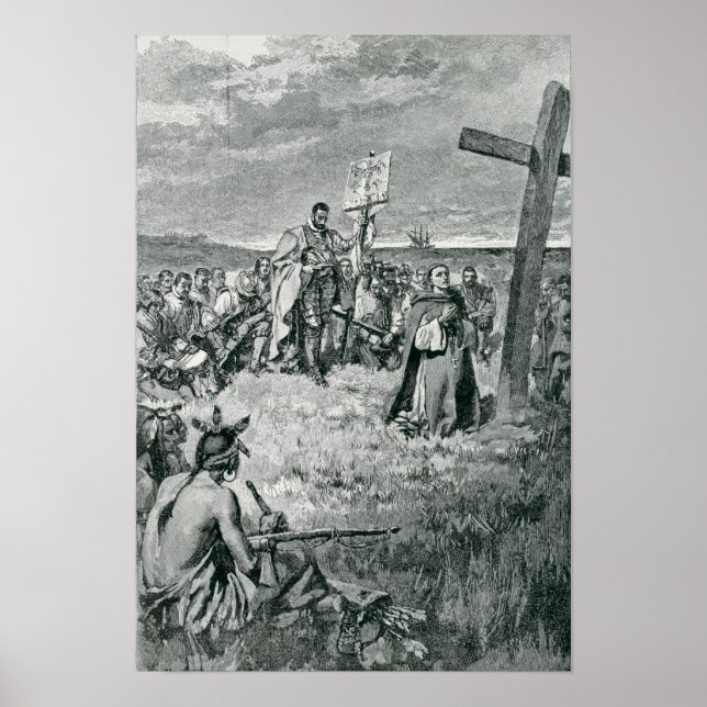 Poster Jacques Cartier montando uma cruz no Gaspe (Frente)