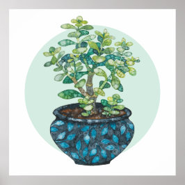 Poster Jade Plant, Modern Watercolor Minimalist Art