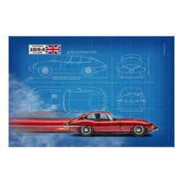 Póster Jag E-Type Coupe Blueprint