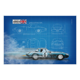 Póster Jag E-Type Lightweight Blueprint