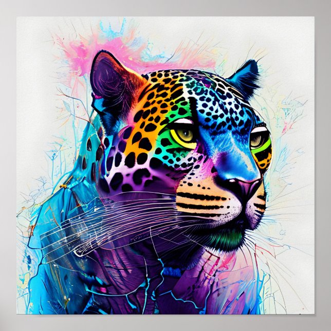 Poster jaguar art colorido (Frente)