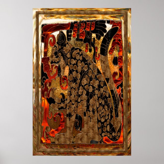 Póster Jaguar AZTEC Dourada e Foil Vermelha (Frente)