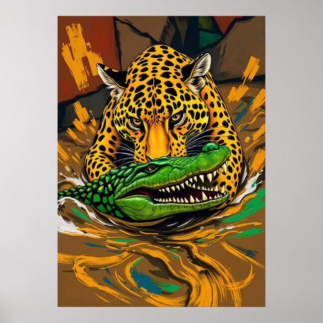 Poster Jaguar e Alligator Batalha Art (Frente)