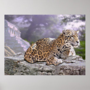 Póster Jaguar e templo maia