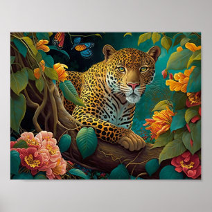 Poster Jaguar na floresta tropical