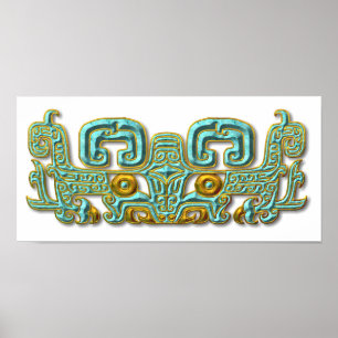 Póster Jaguar-turquesa e ouro maias