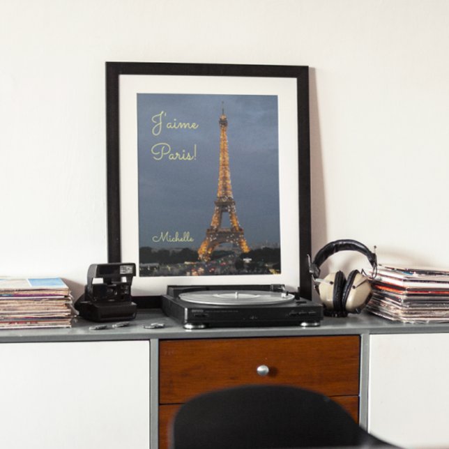 Poster J'aime Paris Eiffel Tower à noite (Criador carregado)