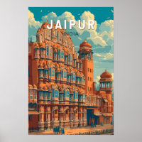 Jaipur Índia Ilustração Arte de Viagem Vintage