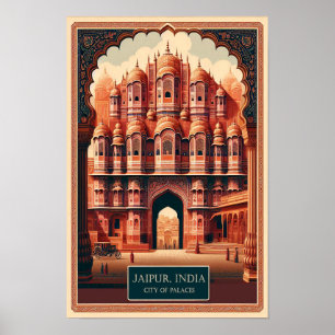 Poster Jaipur Índia - Viagens vintage da cidade de Palace