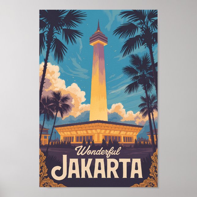 Poster Jakarta Indonesia Illustration Travel Art Vintage (Frente)
