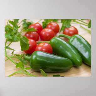 Poster Jalapenos, tomates de cereja, e Cilantro frescos