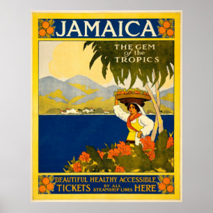 Póster Jamaica Gem da Viagens vintage dos trópicos
