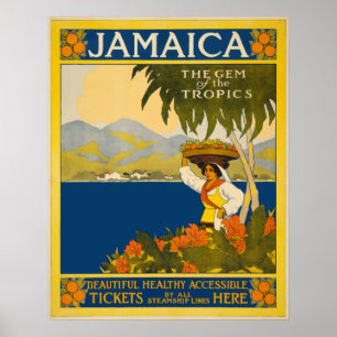 Poster Jamaica The Gem of the Tropics Viagens vintage