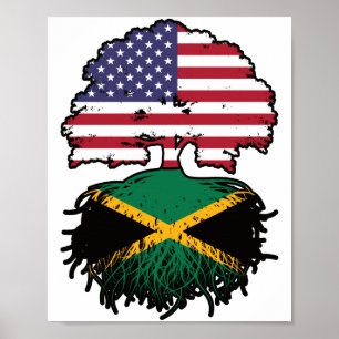 Poster Jamaicano Americano Jamaicano EUA Bandeira Raízes 