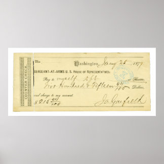 Póster James Garfield assinou cheque a partir de 25 de ja