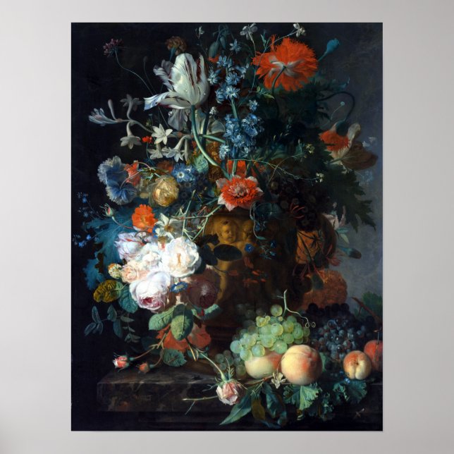 Poster Jan van Huysum Ainda vive com flores e Frutas (Frente)