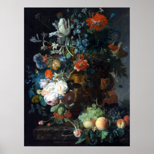 Poster Jan van Huysum "Vida Estável com Flores e Frutas"