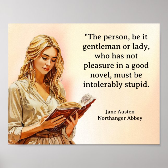 Poster Jane Austen - citação do Northanger Abbey Lendo (Frente)
