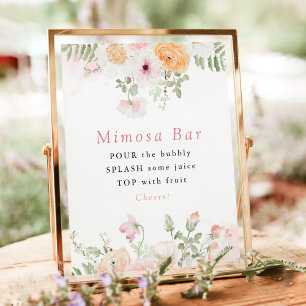 Poster JANE Blush Floral Petals & Bar Prosecco Mimosa