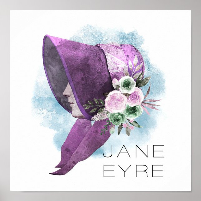 Poster Jane Eyre Bonnet Flores Roxo e Azul (Frente)