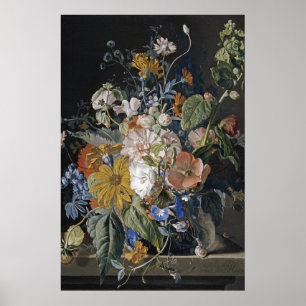 Poster Janeiro Van Huysum - papoilas, Hollyhock, corriola