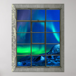 Poster Janela Aurora Borealis Norte Luzes Faux