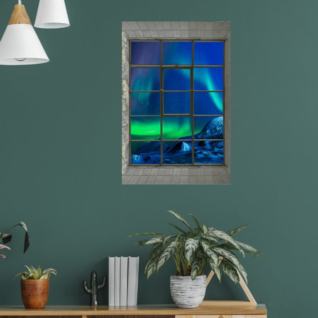 Poster Janela Aurora Borealis Norte Luzes Faux (Sala de Estar 1)