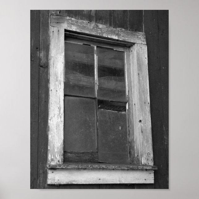 Poster Janela de Barn Preto e Branco Antigo (Frente)