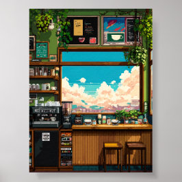 Poster Janela de Café Aconchegante Pixel art
