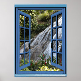 Poster Janela de Fotografia em Cascata Trompe l'oeil Fals