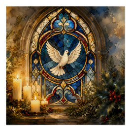 Póster Janela de Natal de Pombo de Vidro Colorido