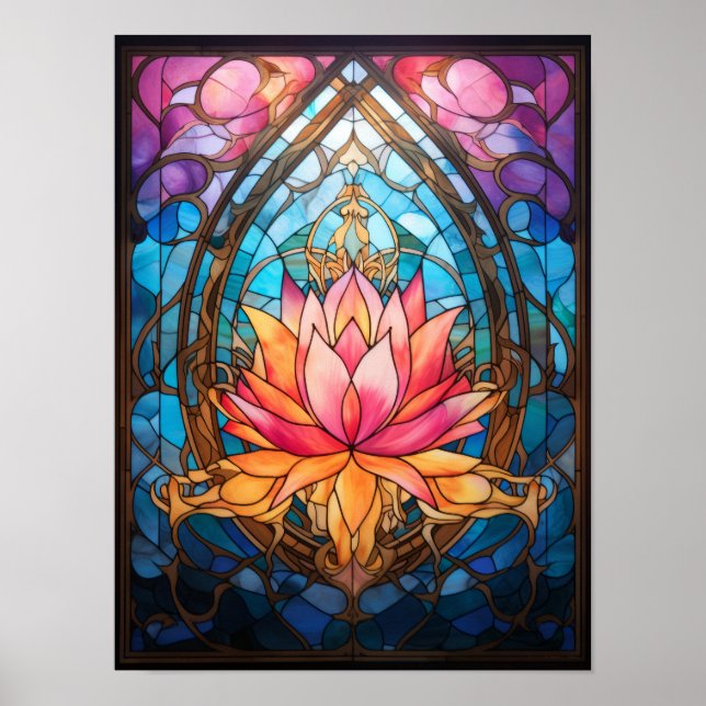 Poster Janela de Vidro Colorido Flor de Lótus Serena Bota (Frente)
