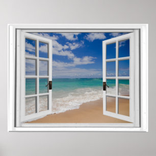 Poster Janela do falso da vista para o mar do Sandy Beach