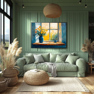 Poster Janela Ensolarada Fauvista com Flores – lar aconch