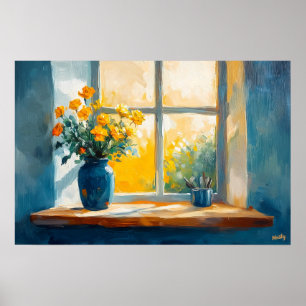 Poster Janela Ensolarada Fauvista com Flores – lar aconch