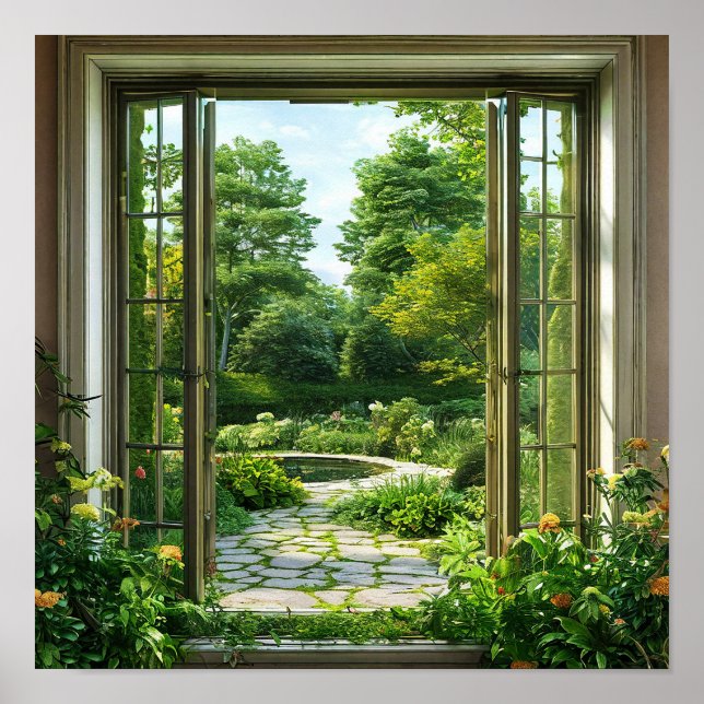 Poster Janela Falsa Arte de Parede de Paisagem Verde Exub (Frente)