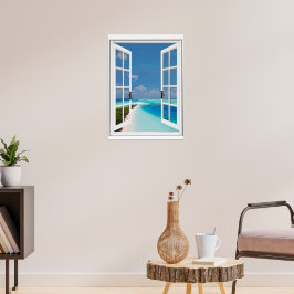 Poster Janela Falsa Céu Azul Vista do Mar Tropical