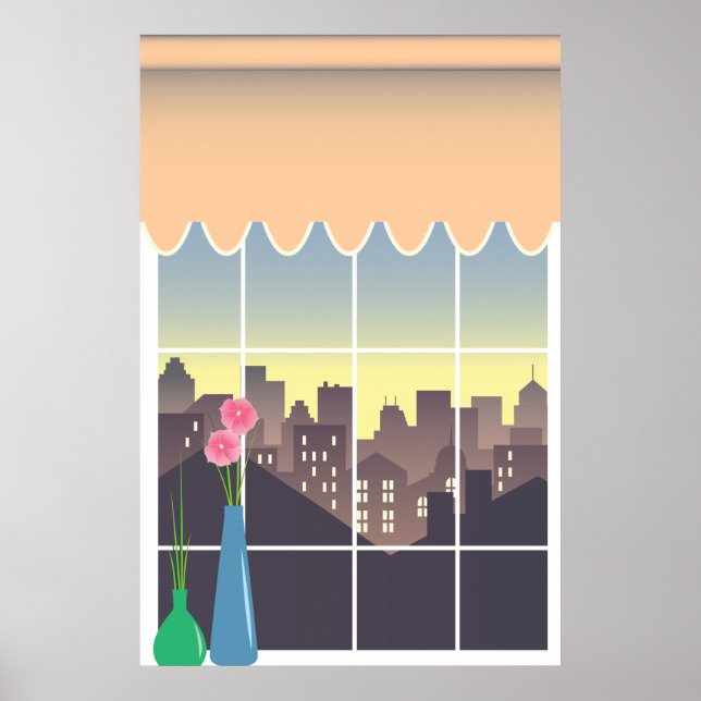 Poster Janela falsa com arte de parede de visão urbana (Frente)