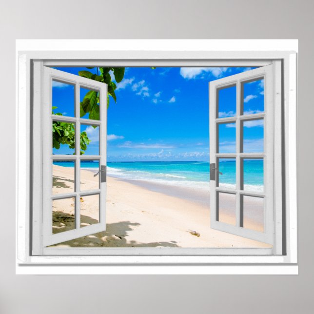 Póster Janela Falsa Com Vista Para Oceano De Praia Tropic (Frente)