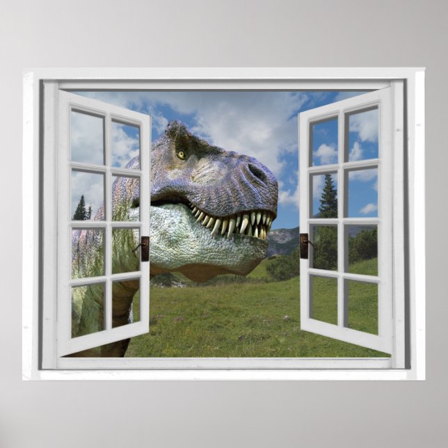 Póster Janela Falsa de Visualização de Imagens do Dinossa (Frente)