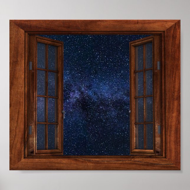 Poster Janela Falsa Vista Estrelas Espaço Via Láctea Fant (Frente)