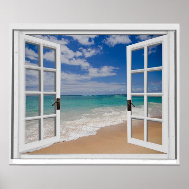 Poster Janela Faux do Modo de Exibição do Oceano de Praia (Frente)
