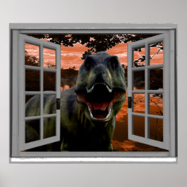 Poster Janela Faux do Modo de Exibição Sunset do Dinossau