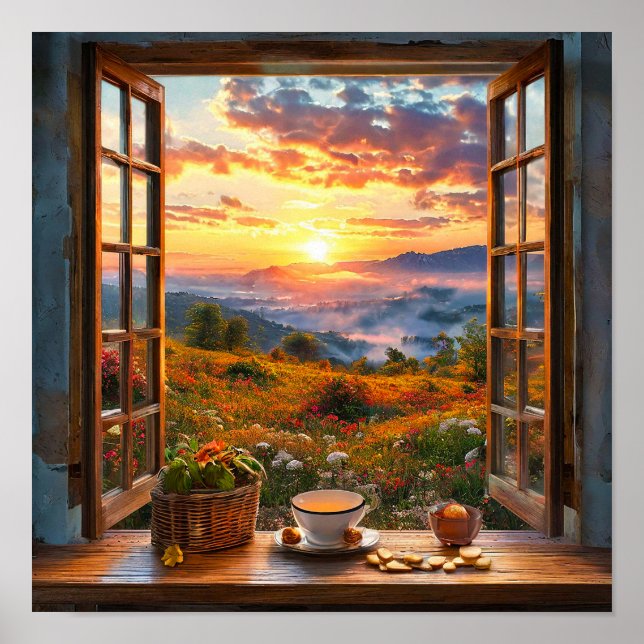 Poster Janela Ilusória Paisagem Natureza Cenário Decoraçã (Frente)