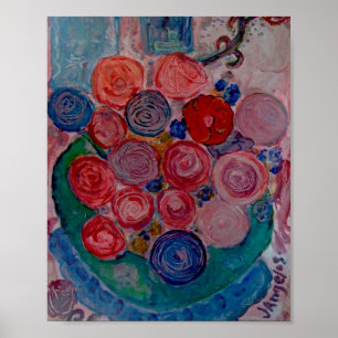 Póster Janela original XO do gato da mesa das flores do