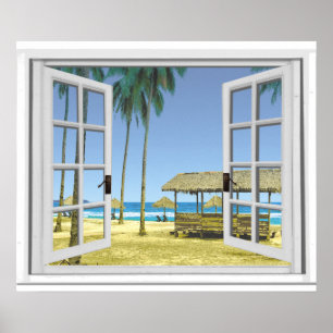 Póster Janela tropical da falsificação da vista para o