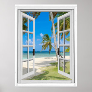 Póster Janela tropical da falsificação da vista para o