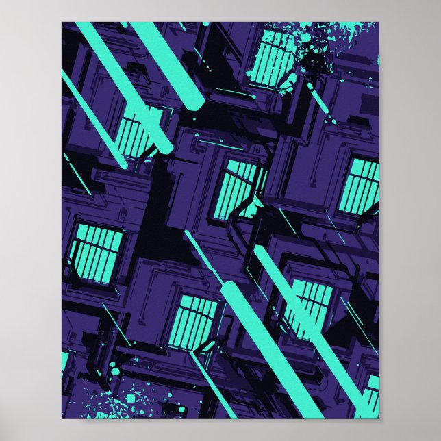 Poster janelas cian sobre uma grade digital (Frente)