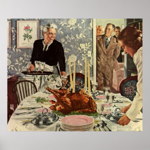Poster Jantar de Ação de Graças Vintage com Família